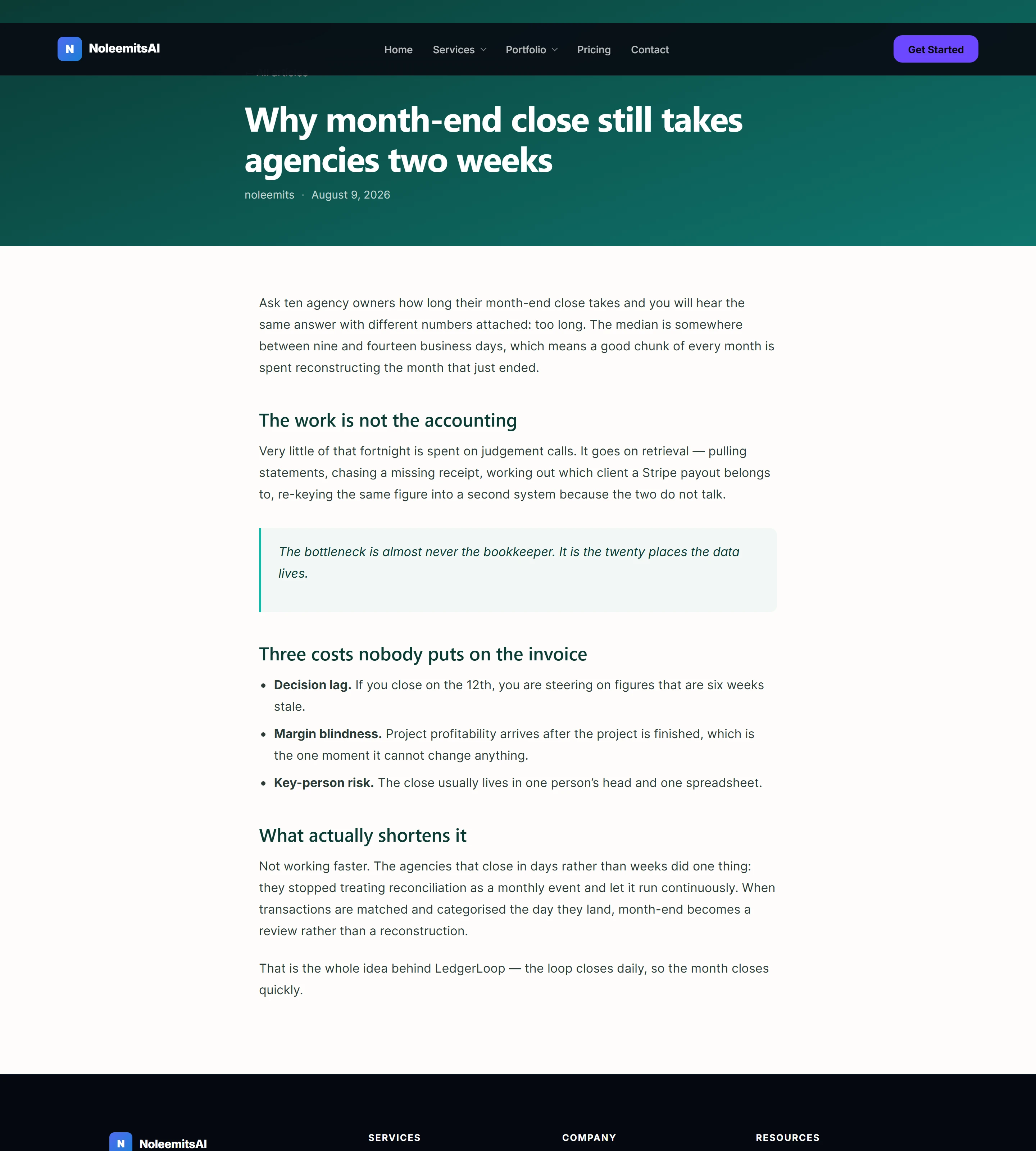 A blog post rendered through a NoLeemits AI Design template, with a designed header and body